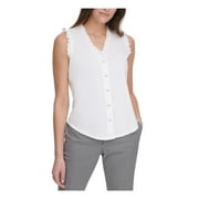 Tommy Hilfiger Womens Ruffled Pleated Button-Down Top Ivory M